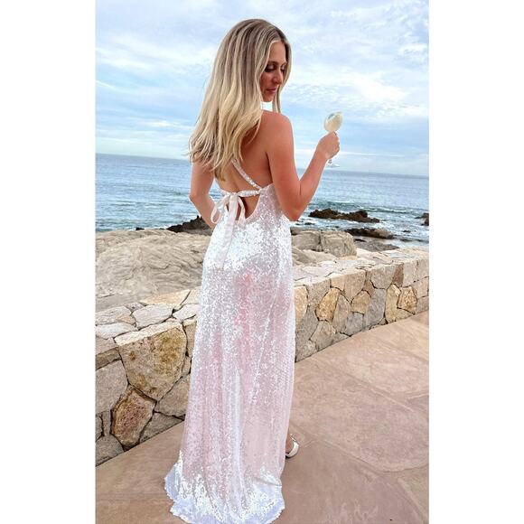 Show Me Your Mumu Anderson Maxi Dress Ivory Shimmery Sequins S NWT - Picture 1 of 6